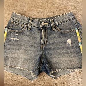 Girls size 10 Jean shorts Old navy rainbow boho embroidered distressed